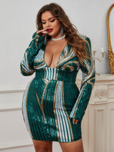 Load image into Gallery viewer, Plus Plunging Neck Sequins Bodycon Dress