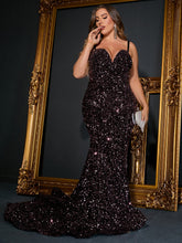 Load image into Gallery viewer, Plus Sequin Decor Mermaid Hem Prom Dress