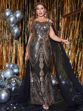 Load image into Gallery viewer, Plus Cold Shoulder Sequin Draped Dress