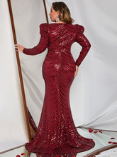 Load image into Gallery viewer, Plus Slit Thigh Mermaid  Sequin Gown