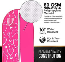 Load image into Gallery viewer, Your Bags Women's Gown Garment Bag - Wedding Prom Dresses - 72"x24", 10" Gusset (Black & Fuchsia Quatrefoil)
