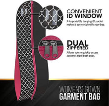 Load image into Gallery viewer, Your Bags Women's Gown Garment Bag - Wedding Prom Dresses - 72"x24", 10" Gusset (Black & Fuchsia Quatrefoil)