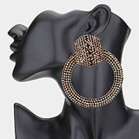 Load image into Gallery viewer, RHINESTONE PAVE HEXAGON OPEN CIRCLE EVENING EARRINGS