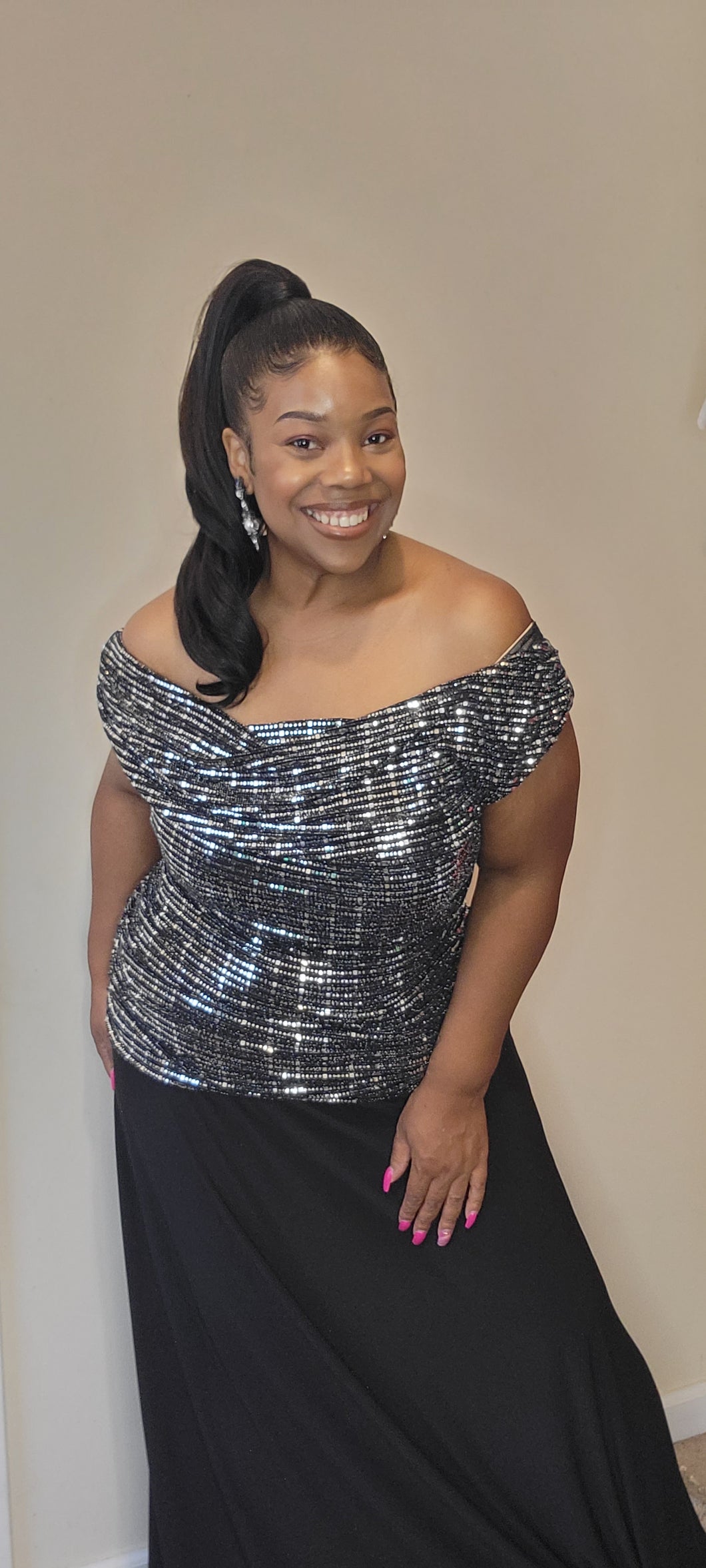 Mirror Embellished Black Gown
