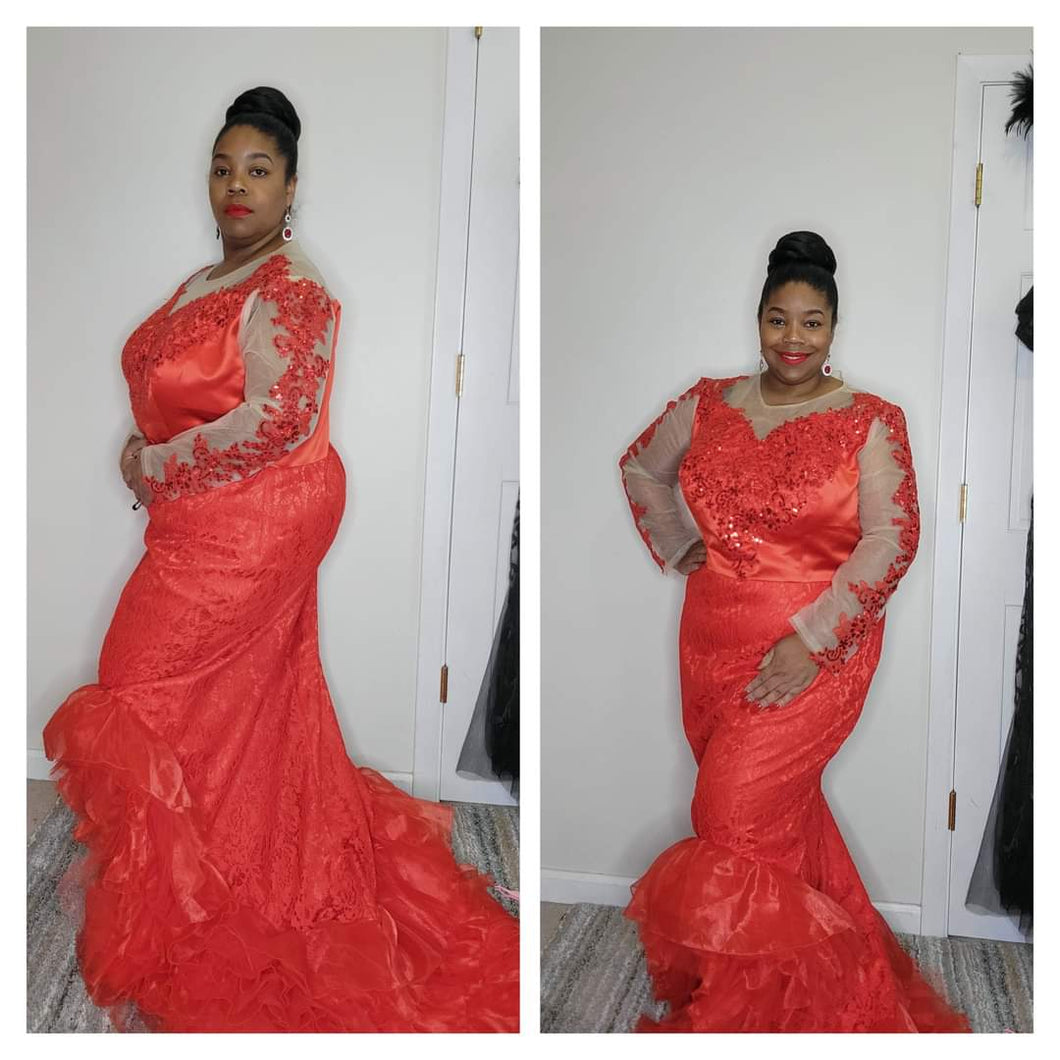 Red Evening Ruffle Gown