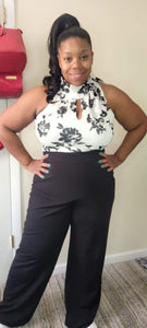 Used Black & White Floral Top Jumpsuit