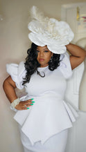 Load image into Gallery viewer, Gently Used White Peplum Dress
