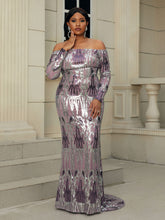 Load image into Gallery viewer, seomiscky Plus Off Shoulder Sequin Prom Dress
