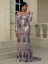 Load image into Gallery viewer, seomiscky Plus Off Shoulder Sequin Prom Dress
