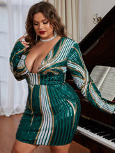 Load image into Gallery viewer, Plus Plunging Neck Sequins Bodycon Dress

