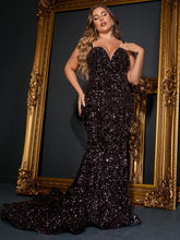 Load image into Gallery viewer, Plus Sequin Decor Mermaid Hem Prom Dress
