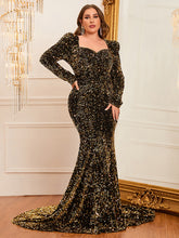 Load image into Gallery viewer, Plus Sweetheart Neck Gigot Sleeve Sequin Formal Dress
