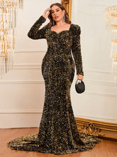 Load image into Gallery viewer, Plus Sweetheart Neck Gigot Sleeve Sequin Formal Dress
