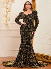 Load image into Gallery viewer, Plus Sweetheart Neck Gigot Sleeve Sequin Formal Dress
