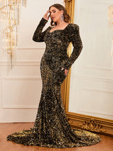Load image into Gallery viewer, Plus Sweetheart Neck Gigot Sleeve Sequin Formal Dress
