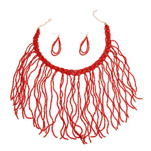 Load image into Gallery viewer, Red Seed Bead Fringe Necklace
