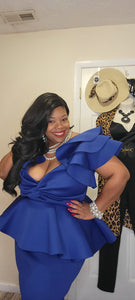 New Blue Ruffle Peplum Dress