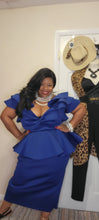 Load image into Gallery viewer, New Blue Ruffle Peplum Dress
