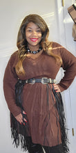 Load image into Gallery viewer, Plus Brown Knit Cold Shoulder Sweater Dress
