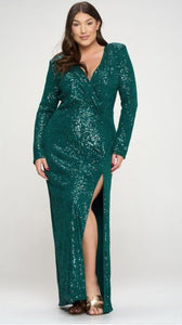 Long Sleeve Sequin Glam Queen Gown Plus
