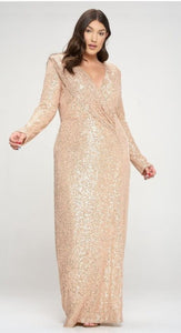 Long Sleeve Sequin Glam Queen Gown Plus