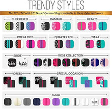 Load image into Gallery viewer, Your Bags Women&#39;s Gown Garment Bag - Wedding Prom Dresses - 72&#34;x24&#34;, 10&#34; Gusset (Black &amp; Fuchsia Quatrefoil)
