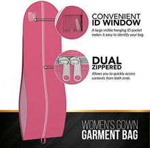 Load image into Gallery viewer, Your Bags Women&#39;s Gown Garment Bag - Wedding Prom Dresses - 72&#34;x24&#34;, 10&#34; Gusset (Black &amp; Fuchsia Quatrefoil)
