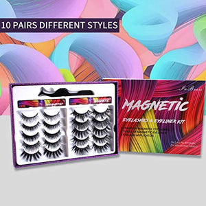 Magnetic Lashes Kit , Reusable 3D 5D Magnetic Eyelashes Set with 2 Dazzling colors Magnetic Eyeliner and Tweezer, Mink False Eyelashes Natural Look, No Glue Needed