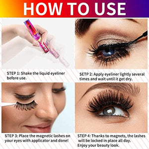 Magnetic Lashes Kit , Reusable 3D 5D Magnetic Eyelashes Set with 2 Dazzling colors Magnetic Eyeliner and Tweezer, Mink False Eyelashes Natural Look, No Glue Needed