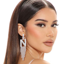 Load image into Gallery viewer, N Rhinestone Fringe Earrings
