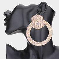 Load image into Gallery viewer, RHINESTONE PAVE HEXAGON OPEN CIRCLE EVENING EARRINGS
