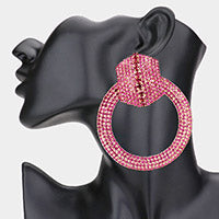 Load image into Gallery viewer, RHINESTONE PAVE HEXAGON OPEN CIRCLE EVENING EARRINGS
