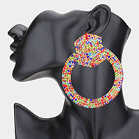 Load image into Gallery viewer, RHINESTONE PAVE HEXAGON OPEN CIRCLE EVENING EARRINGS
