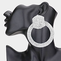 Load image into Gallery viewer, RHINESTONE PAVE HEXAGON OPEN CIRCLE EVENING EARRINGS
