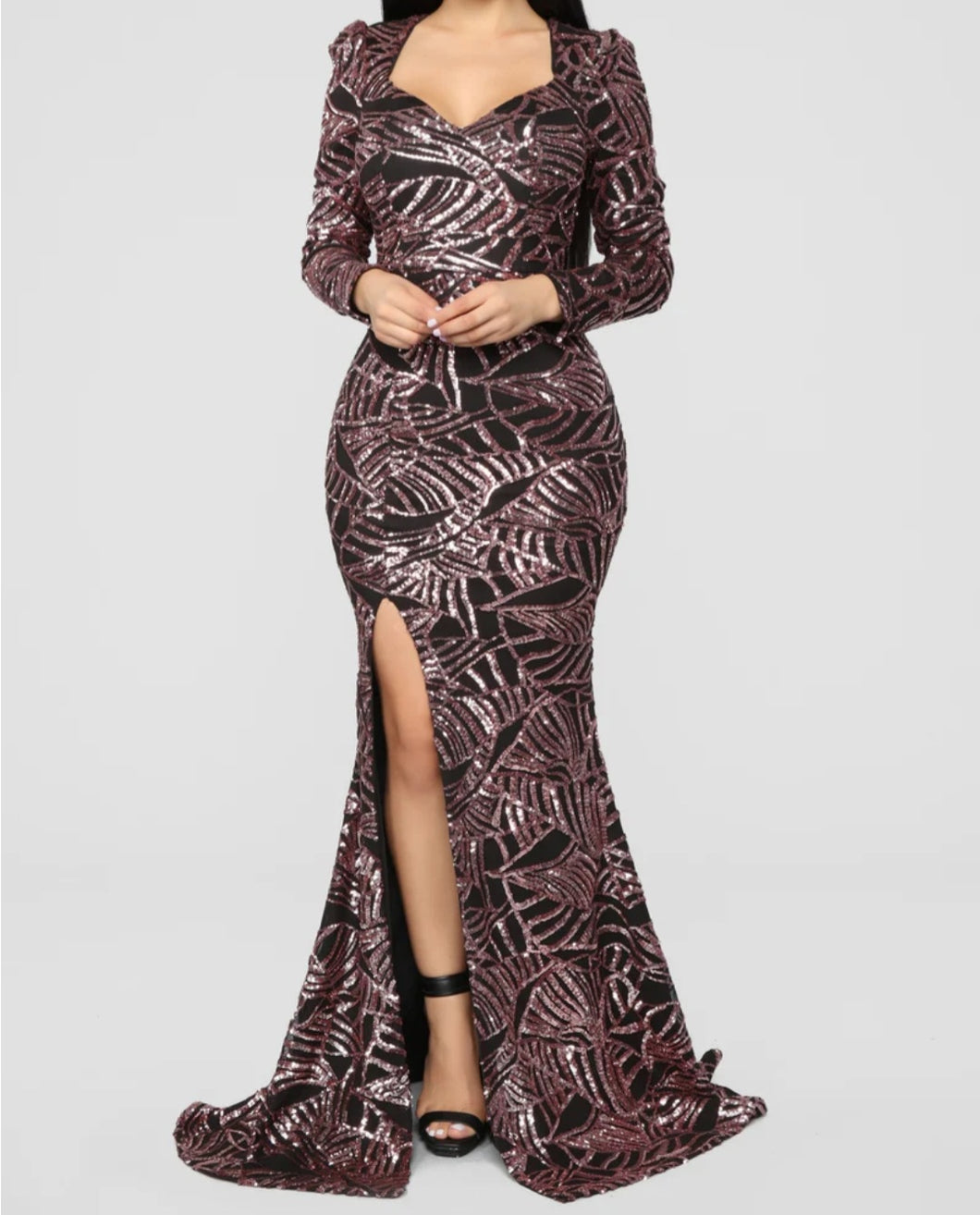 Used Fashion Nova Sequin Black & Pink Gown