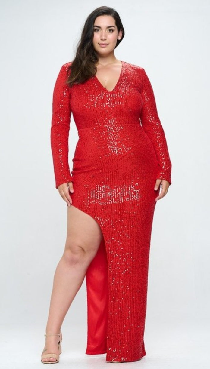 Plus Sequin Gown w/ Split