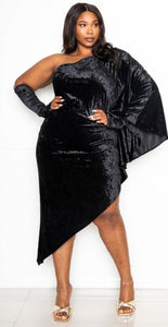 New Black Velvet Dress w/ Open Sleeve Glove