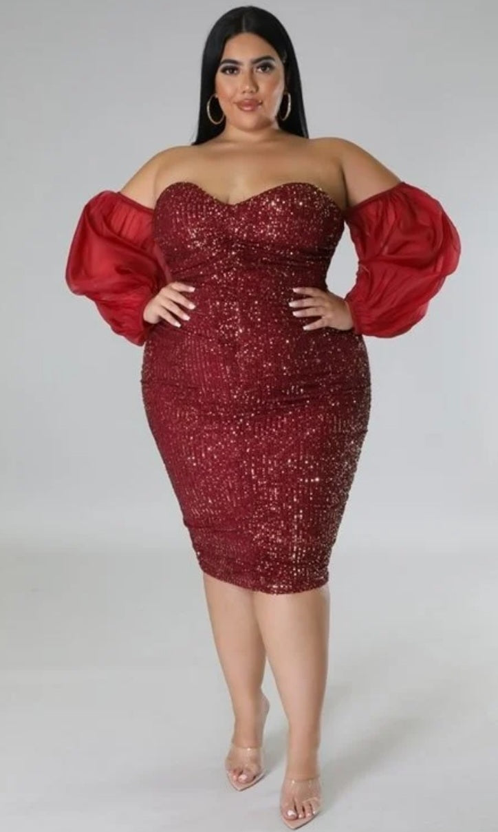 Sparkle Sequin Sheer Sleeve Cocktail Dress