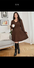 Load image into Gallery viewer, Plus Brown Knit Cold Shoulder Sweater Dress

