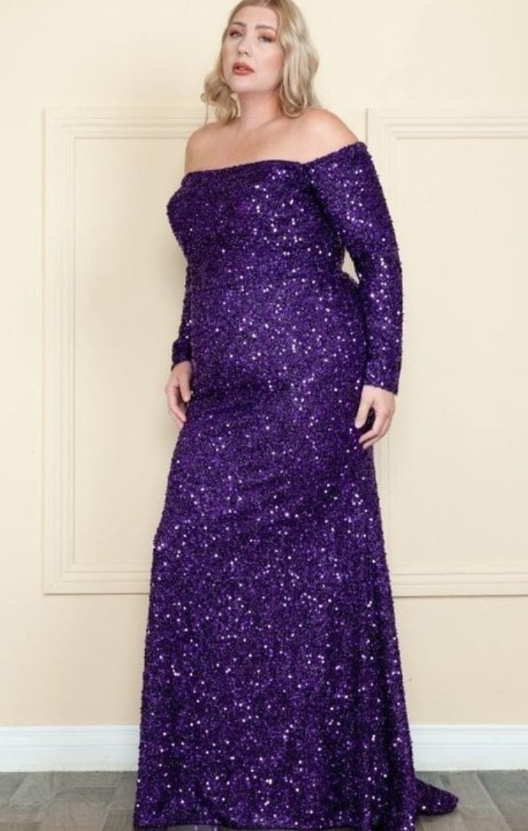Purple Sequin Gown Plus
