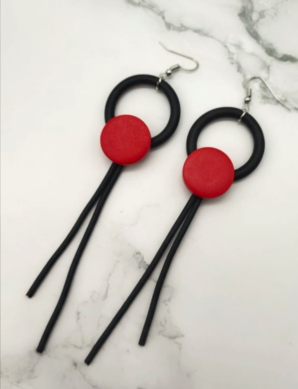 Red and Black Circle Drop Earrings