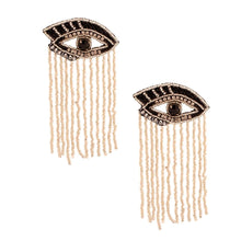 Load image into Gallery viewer, Silver Bead Fringe Lined Eye Earrings
