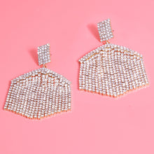 Load image into Gallery viewer, Gold Hexagon Rhinestone Fringe Earrings
