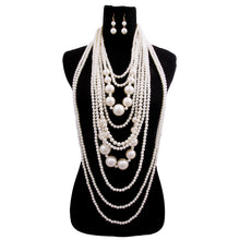 Load image into Gallery viewer, Long Chunky Cream Pearl Layered Necklace Set
