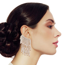 Load image into Gallery viewer, Gold Baguette Fringe Climber Earrings
