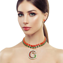 Load image into Gallery viewer, Red and Green Crystal Designer G Choker Set
