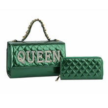 Load image into Gallery viewer, Shiny Green Quilted Queen Satchel Set
