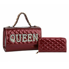 Load image into Gallery viewer, Shiny Maroon Quilted Queen Satchel Set
