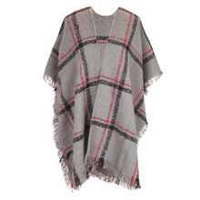 Load image into Gallery viewer, Gray Plaid Fringe Kimono
