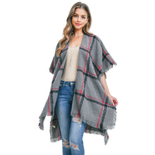 Load image into Gallery viewer, Gray Plaid Fringe Kimono
